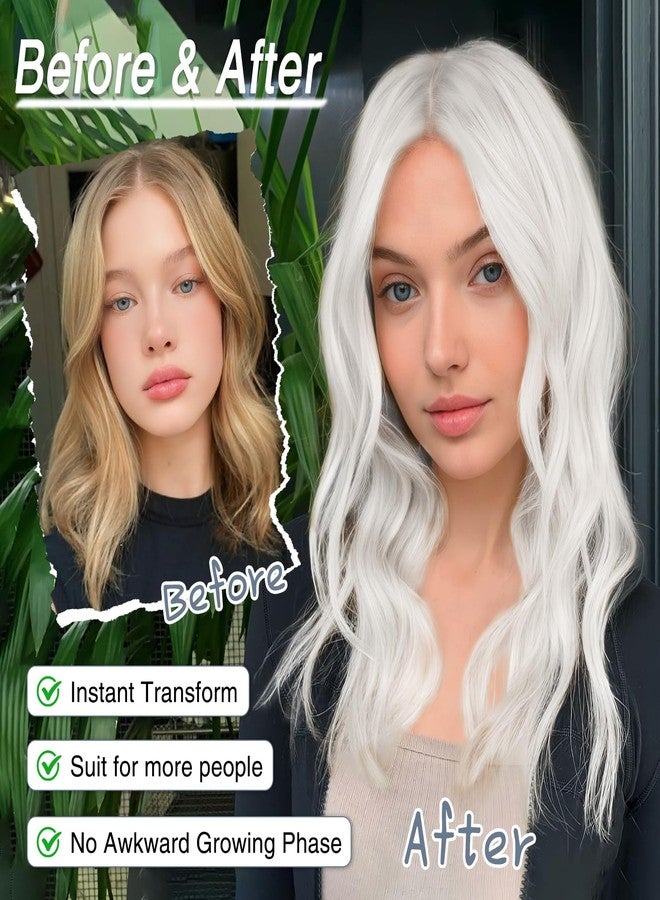 MORICA White Wigs for Women 18 Inch Middle Part Medium Length Short Curly Wavy Wigs,Natural Synthetic Hair Womens Wigs for Daily Party/Halloween Use（18inch，White） - Image 4